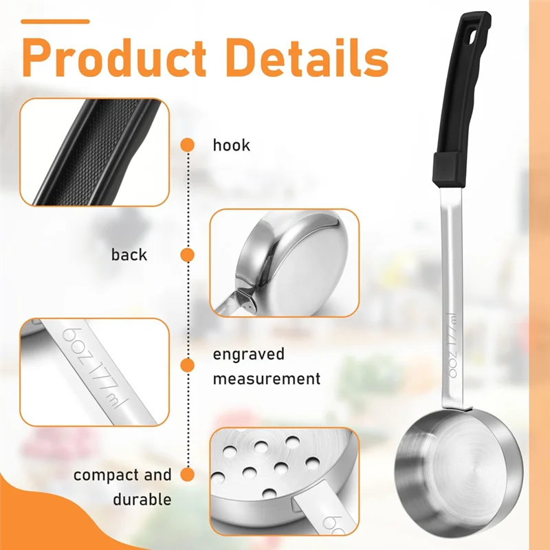 SOFT-4 Pcs Portion Control Serving Spoons Portion Control Spoons Ladle Spoon, Slotted And Unslotted Portion Scoops 6Oz