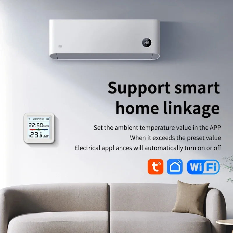 Smart Temperature and Humidity Sensor with Display Mini Wireless Thermometer Hygrometer for Home Automation Tuya App Control