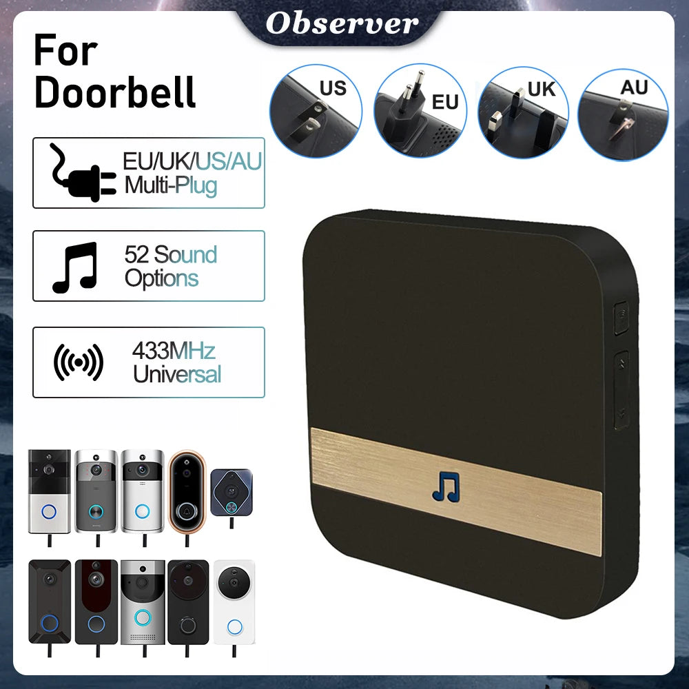 Universal 433MHz Wireless WIFI Smart Video Doorbell Chime Indoor Music Receiver 52 Melodies 4 Levels Volume for Smart Doorbells