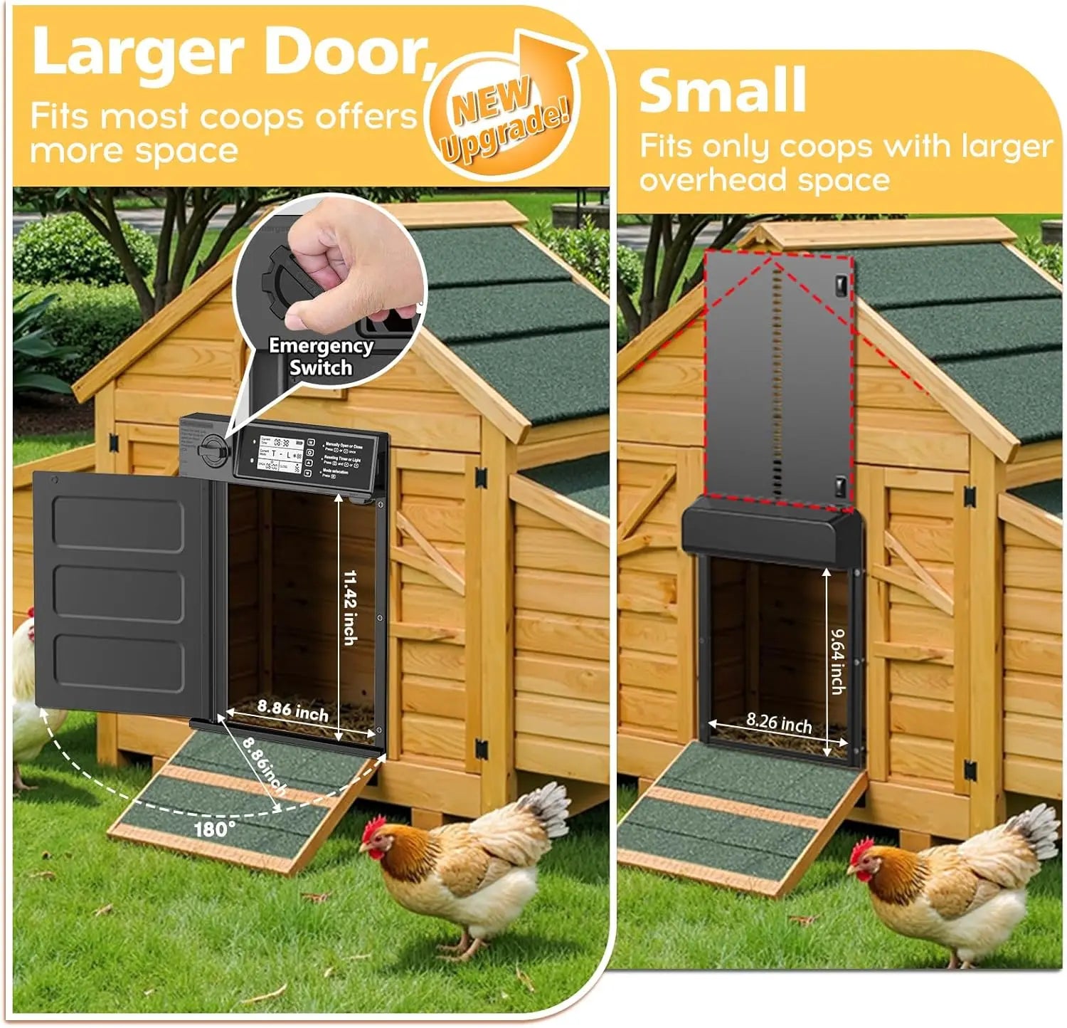 Large Size Automatic Chicken Coop Door Solar - Powered Auto Chicken Door Opener, Automatic Chicken Door with Timer/Light Sensor