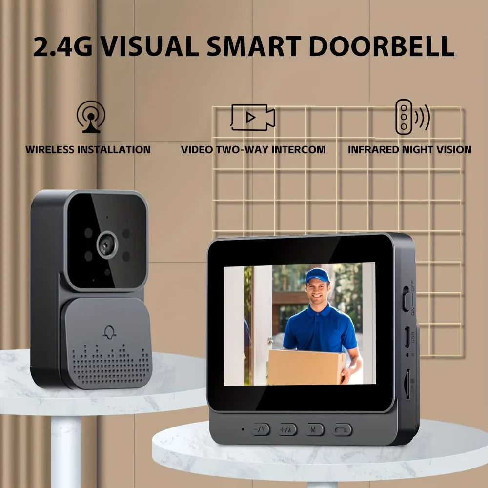 Smart Wireless Video Doorbell with 4.3-inch Screen for Real-Time Indoor Monitoring No app or internet connection required