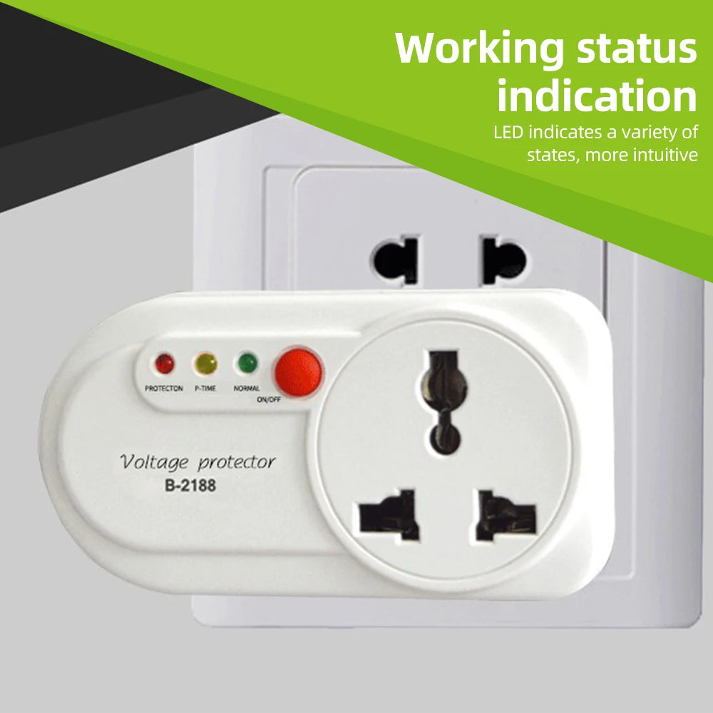 Electronic Voltage and Surge Protector for Refrigerator Single Outlet 2000W 16A Wall Mounted Home Appliance Power Saver with 3 S