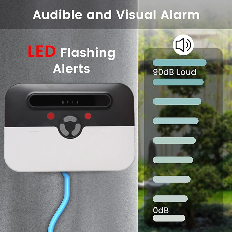 Smart WiFi Water Level Alarm with Mobile App Alerts, Sump Pump Alarm, Water Level Sensor Detector, 90dB Siren, LED Strobe