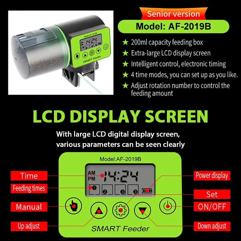 Automatic Fish Feeder Intelligent Timing Digital Aquarium Food Dispenser for Fish Tank Turtle, Electric Fish Feeding Tools
