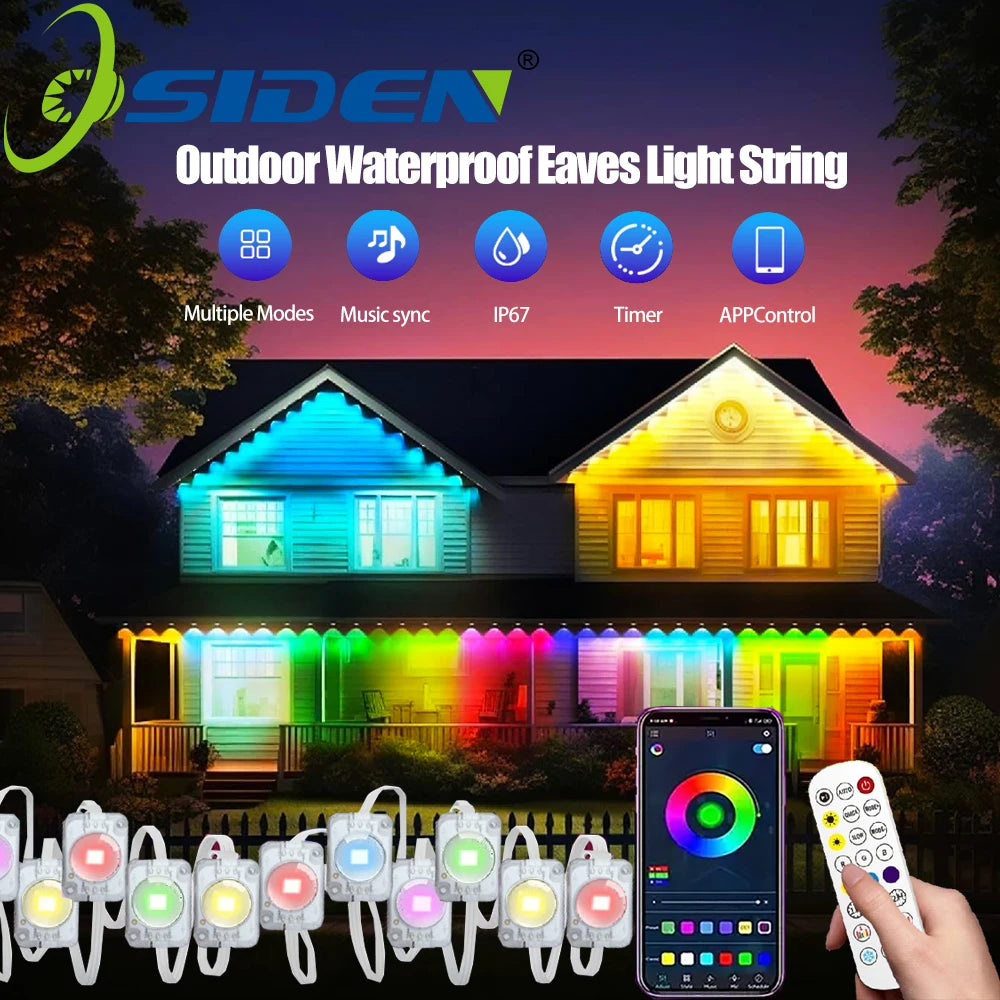 LED Smart Outdoor String Lights IP67 Waterproof With App Control Remote Music Sync for Patio Eave Party Decoration Lighting