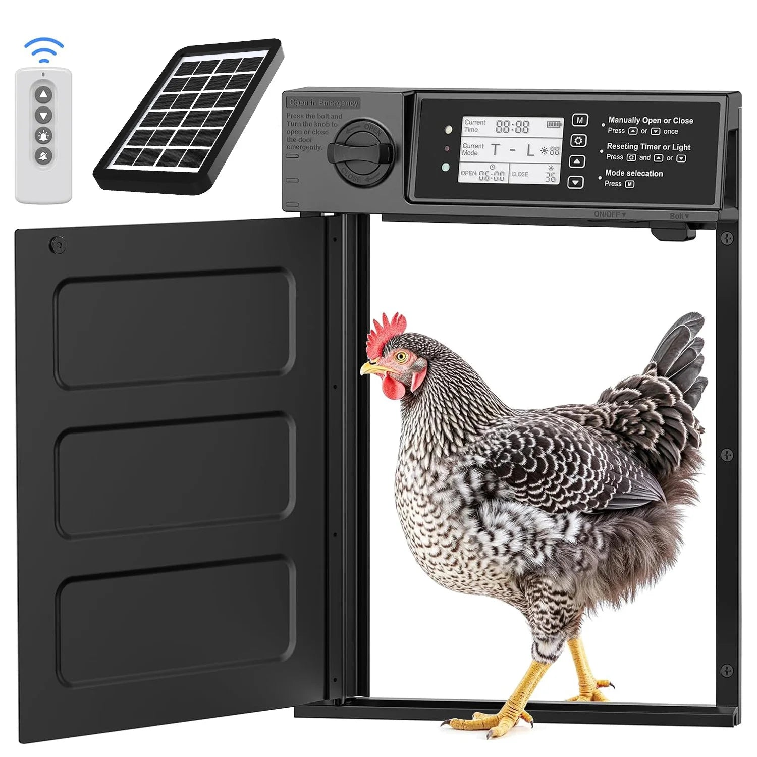 Large Size Automatic Chicken Coop Door Solar - Powered Auto Chicken Door Opener, Automatic Chicken Door with Timer/Light Sensor