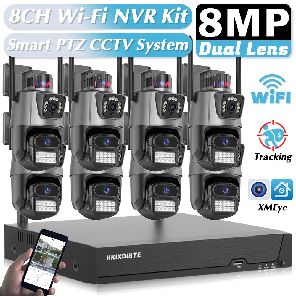 Smart Wifi Camera Kit 8MP Two Way Audio AI Face Detect Outdoor Security Camera 8CH Wireless NVR Video Surveillance System ICSEE