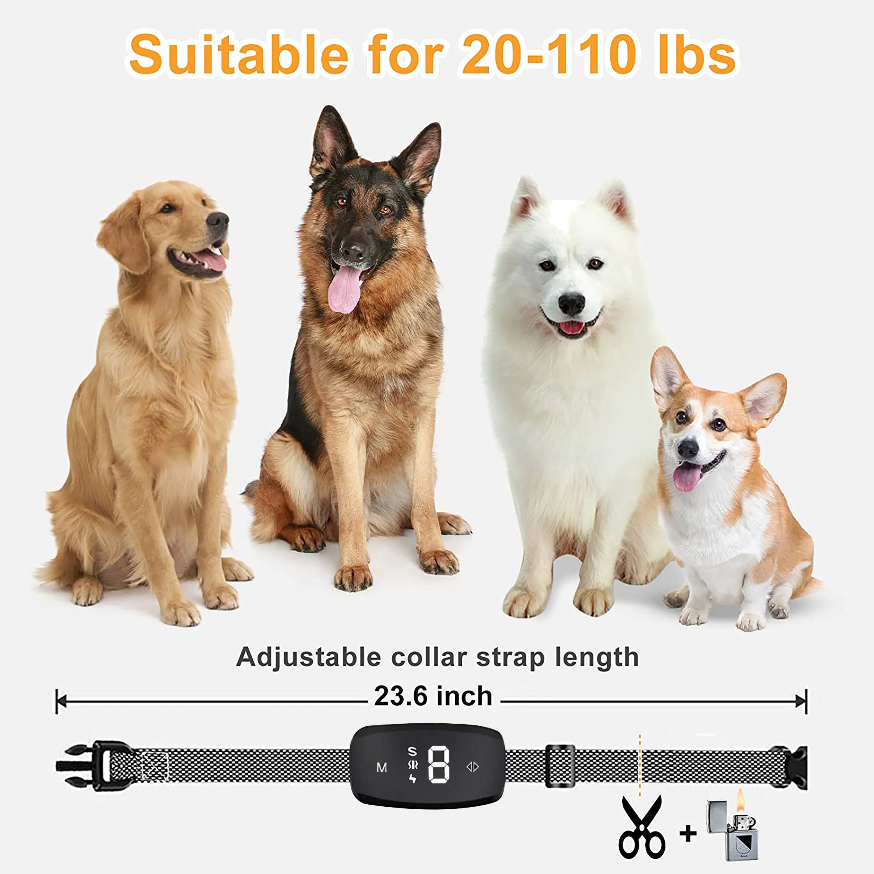 Dog Bark Collar for Large Medium Small Dogs Smart Bark Collar,Rechargeable Anti Barking Training Collar with 8 Adjustable Sensit