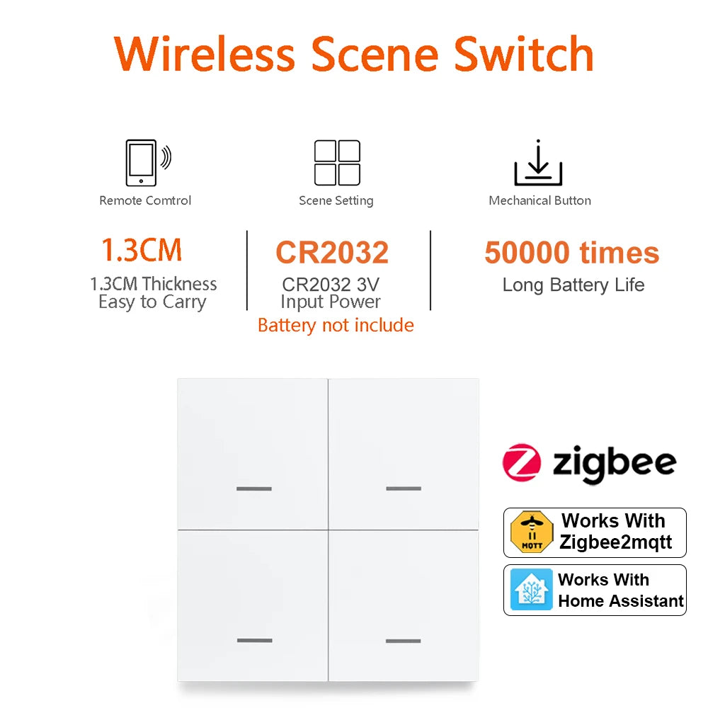 Smart ZigBee Switch 4 Gang Scenario 12 Scene Switch Push Button Controller Support DeCONZ Zigbee2mqtt Home Assistant