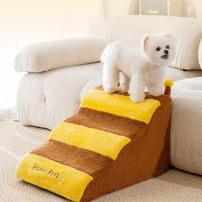 Cute Bee Puppy Stairs 2/3 Steps Ladder Dogs Protect Older Dog Pet Ramp Ladder Anti-slip Removable Dog Bed Stairs Pet Supplies