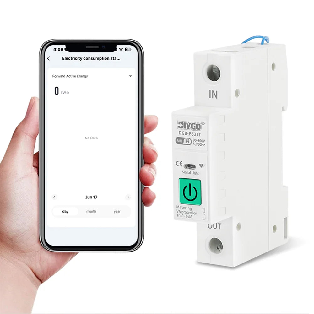 WIFI Circuit Breaker TUYA Smart Switch Overload Over Voltage Current Proteciton Temperature Control Relay Energy Meter 1P+N