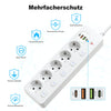 European plug Smart Power Strip with Multi USB Port Type-C, Independent Control Socket 2 meters Cable with Overload Protection
