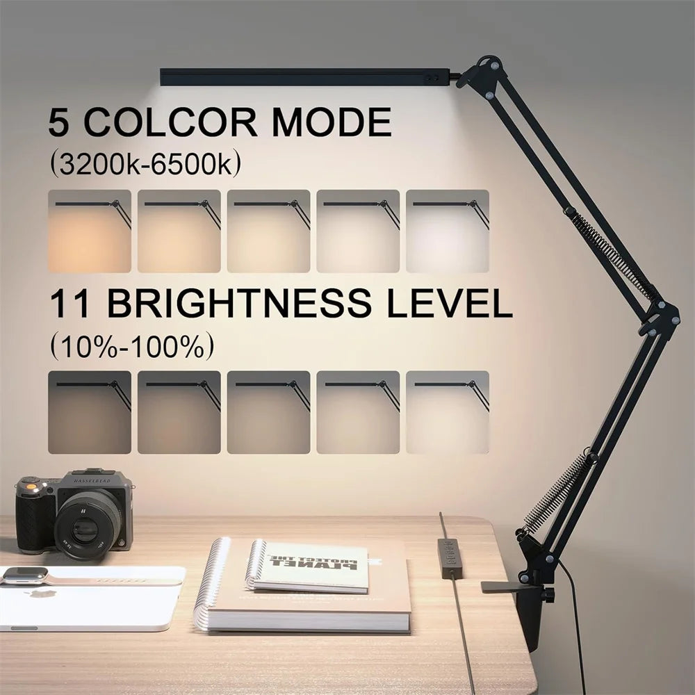 LED Desk Lamp, Dimmable Adjustable Flexible Reading Light, 3 Color 10 Brightness Levels, Memory Function Table lamp for Office