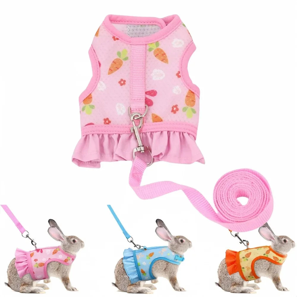 Cute Rabbit Harness and Leash Set Bunny Clothes Pet Accessories Vest Harnesses Rabbit Leashes for Outdoor Walking Pets Supplies