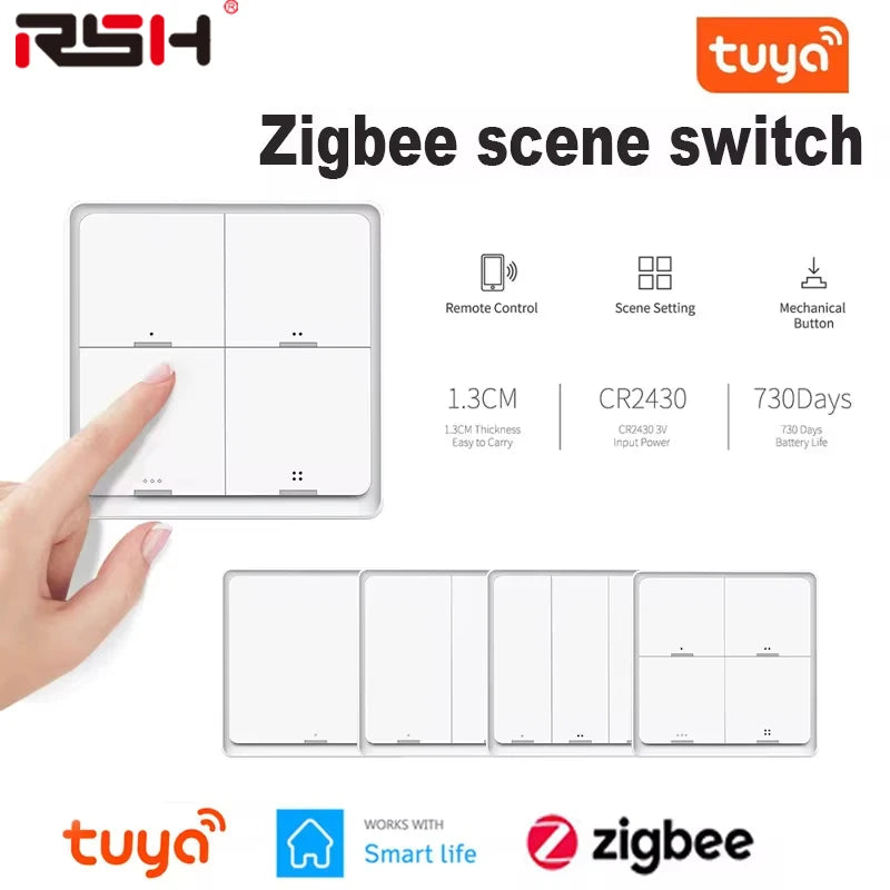 Tuya zigbee Smart Button Scene Switch 1/2/3/4 Gang Switch Push Button Controller Works With Smart Life App ZigBee Gateway