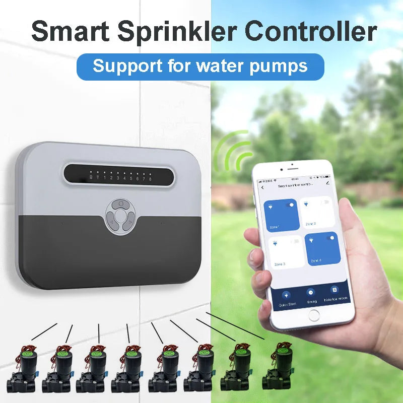 WIFI Smart Garden Sprinkler Controller 8-ZONE Irrigation Water Solenoid Valve Irrigation Sprinkler Support Water Pump/RainSensor