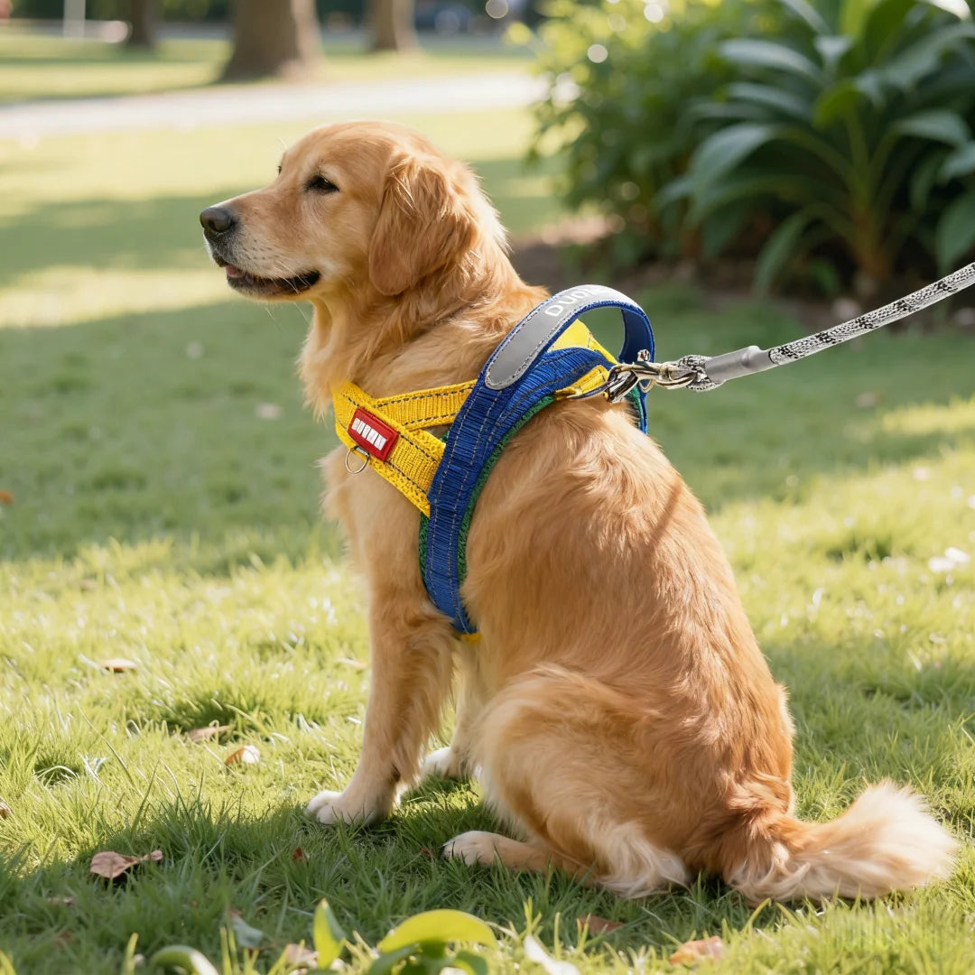 Padded No-Chafe Dog Harness with Leash: Wide Webbing & Color-Blocked Design for Secure and Comfortable Outdoor Walking