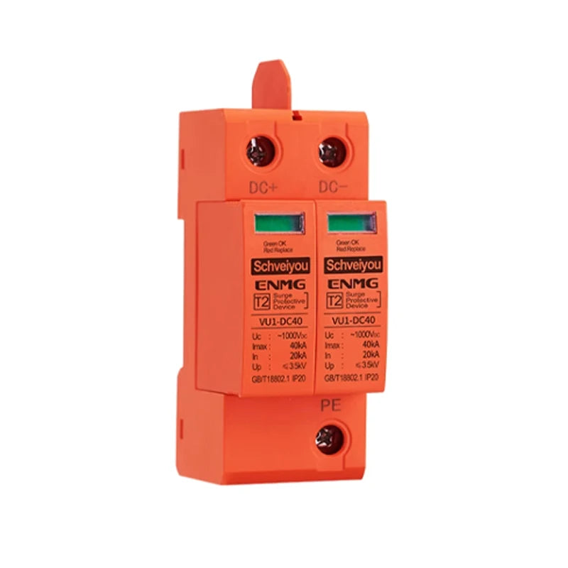 1000VDC Surge Protector 2P 40KA Solar PV Lightning Arrester for Home Solar System, DC Power Surge Protection, Overvoltage & Surg