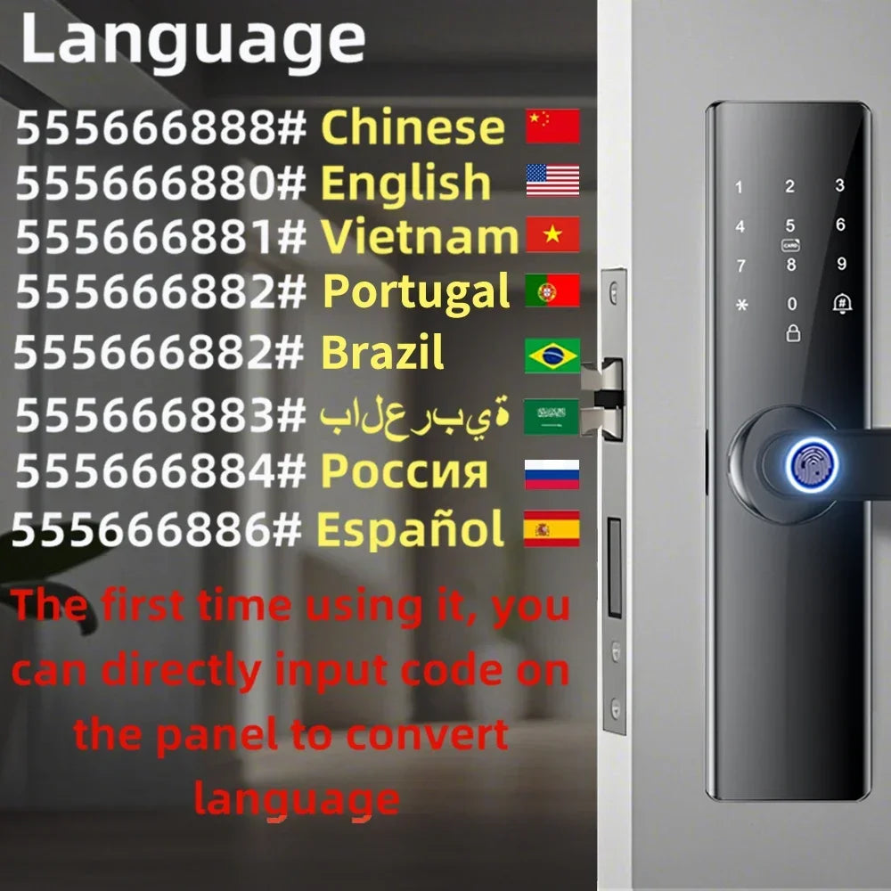 Smartlock Fingerprint Biometrics Smart Electronic Door Locks Application Control Smart Card Key Entry and USB Emergency Charging