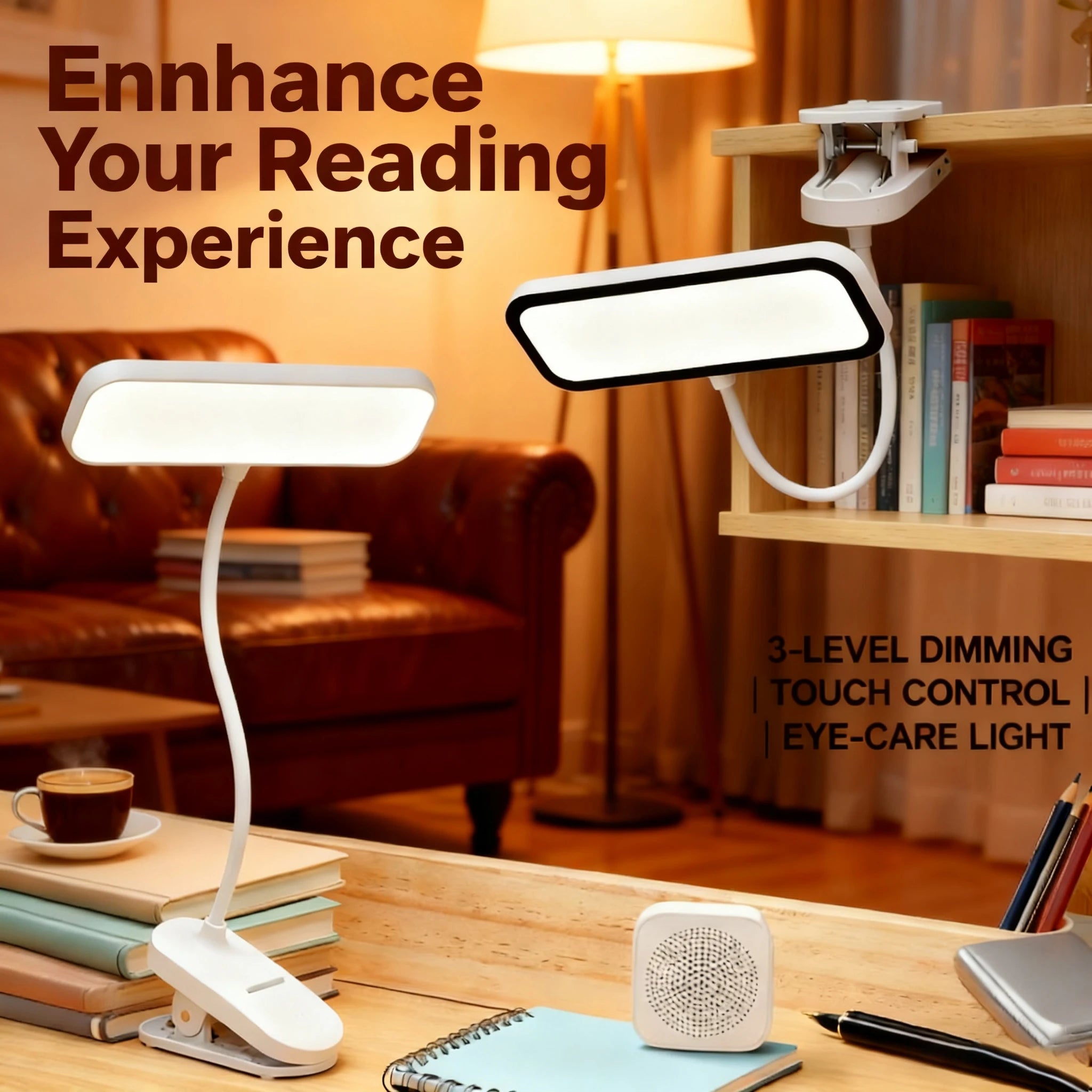 LED Clip-On Desk Lamp, 3-Color Temperature Adjustable, Touch Control, Ideal for Office Work, Student Study, and Reading