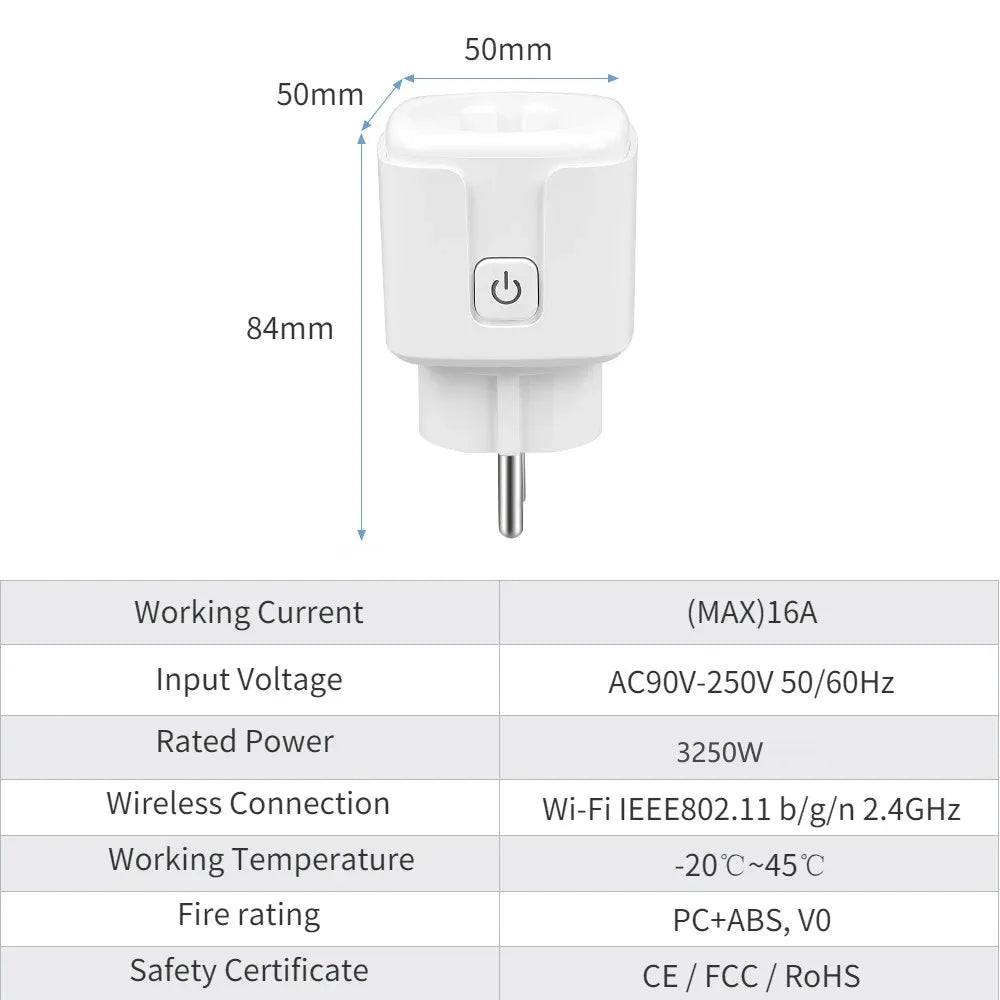 TASMOTA Smart Home Preflashed WiFi Plug Works With Home Assitant Electric Consumption Monitoring 16A 100-240V