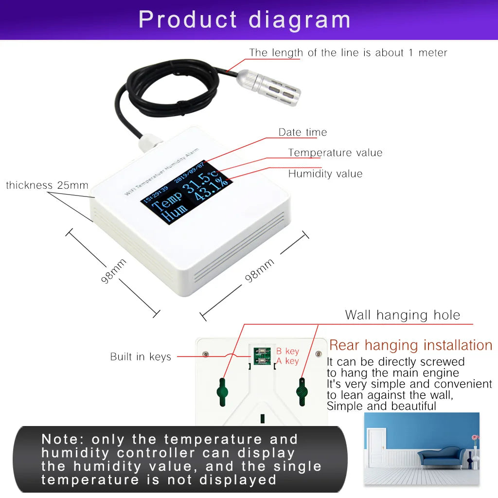 Wifi Temperature And Humdity Sensor Digital External Thermometer Tuya Smart Life App Remote Control Home Automation Residential