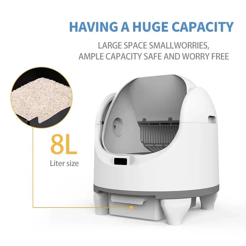 Cat Litter Box Self Cleaning Automatic Large Space Cat Smart Toilet with Stairs Safety Protection APP-Control