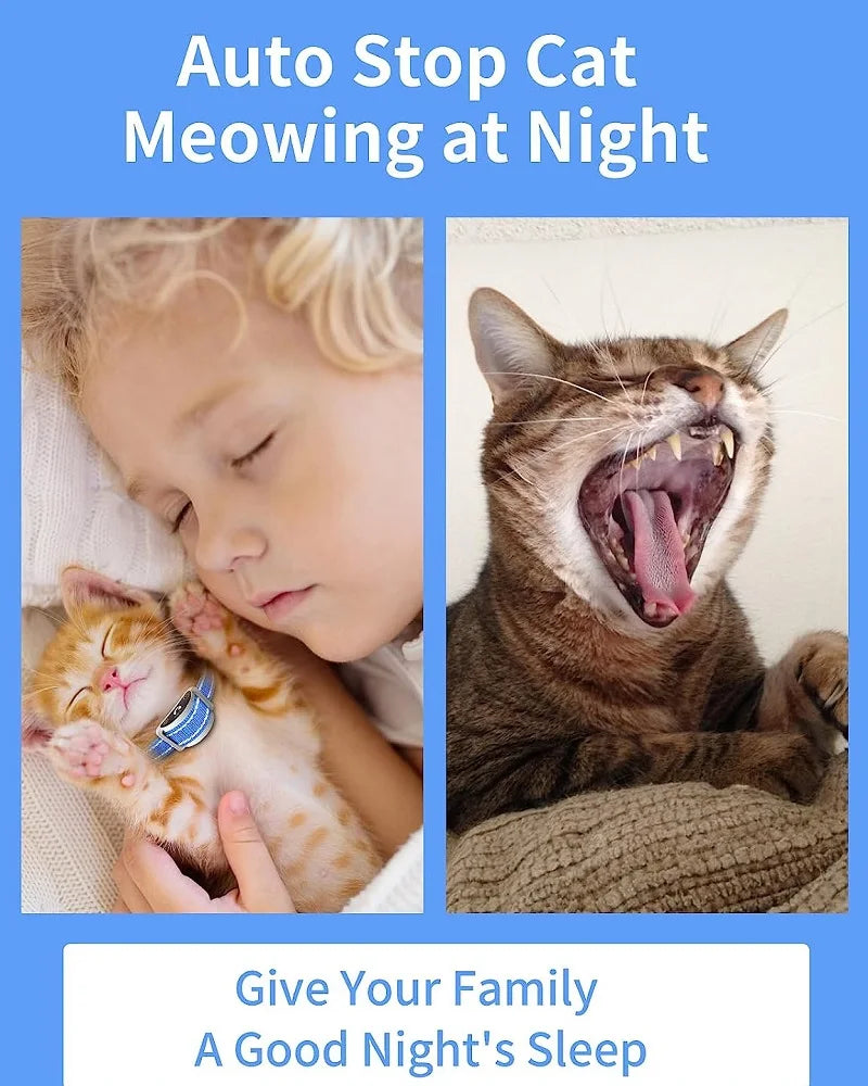 Smart Anti-Meow Cat Collar - 3 Modes (Sound/Vibration/Shock ), 1300FT Range, LED Display, USB Rechargeable, Auto Mode,Flashlight