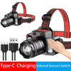 Smart Induction White Light LED Headlight Zoom USB Charging Sensor LED Headlamp Outdoor Multi-Function Head Torch Lantern Lamps