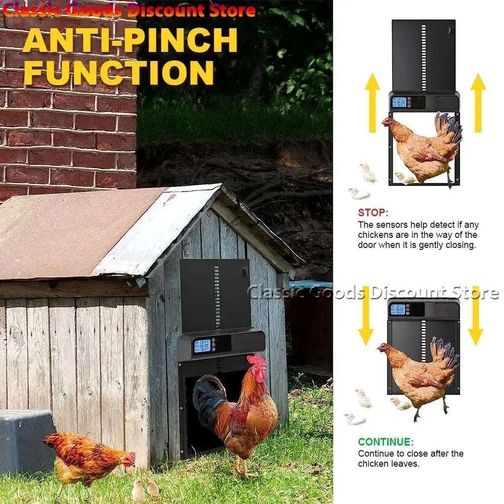 Automatic Chicken Coop Door Intelligent Timer Electric Aluminum Timing Opener Auto Chicken Door Farm Automatic Management Tool