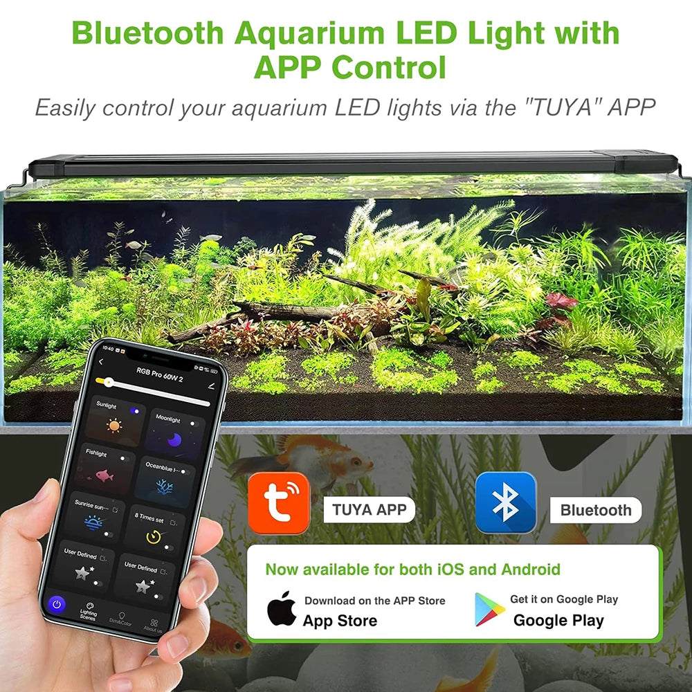 Smart Aquarium Light App Control Full Spectrum Fish Tank Light Bluetooth Coral Reef Lamp for Freshwater Saltwater Tank Lamps