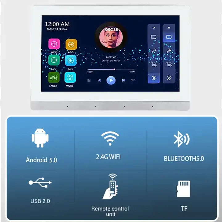 Smart Home Background Music System 8*30w 8ohm 7Inch Touch Screen Wifi App Remote Control Stereo Bt Wall Amplifier For Home