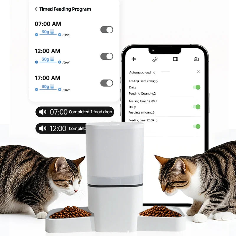 6L WIFI cat automatic feeder, double meal pet feeder, cat food dispenser that can feed 2 pets at the same time, dog feeder
