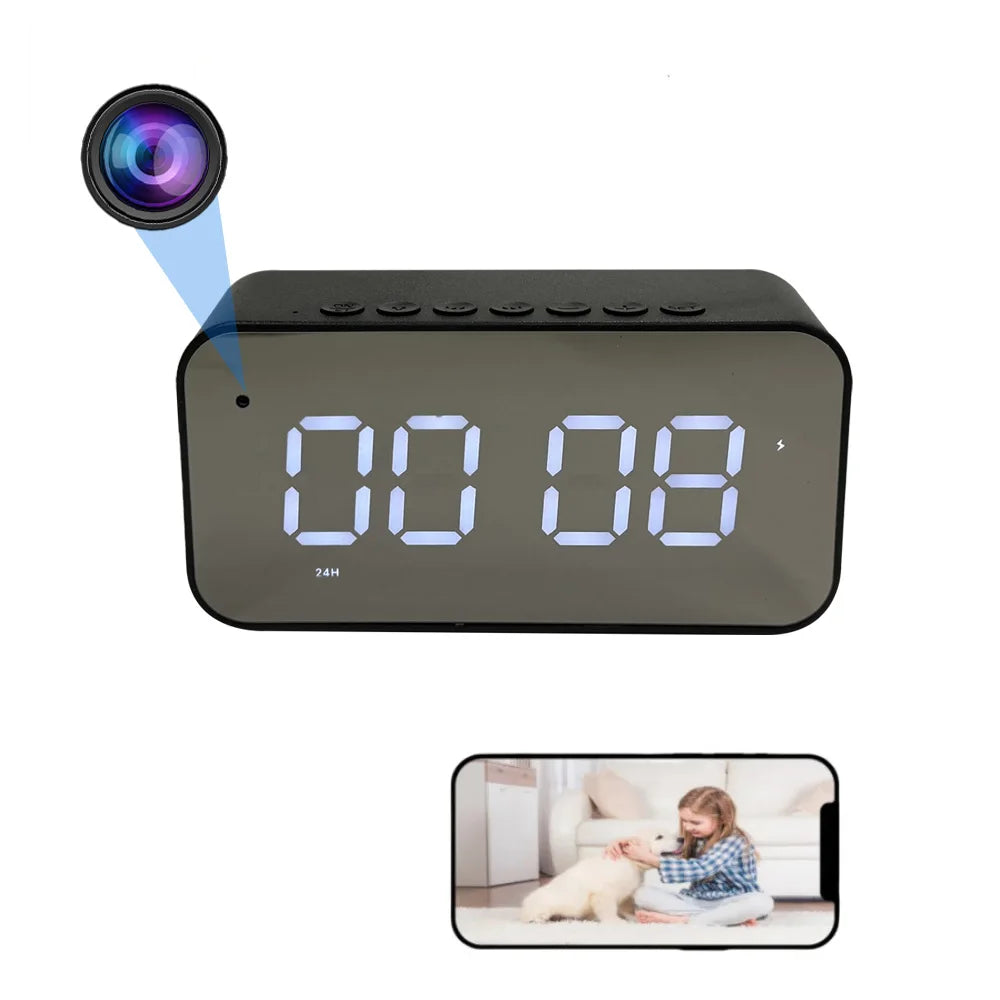 Smart Clock Camera with Temperature/Humidity Sensor, 4K WiFi, Motion Detection, Recording, Remote Viewing – Home Health Monitor