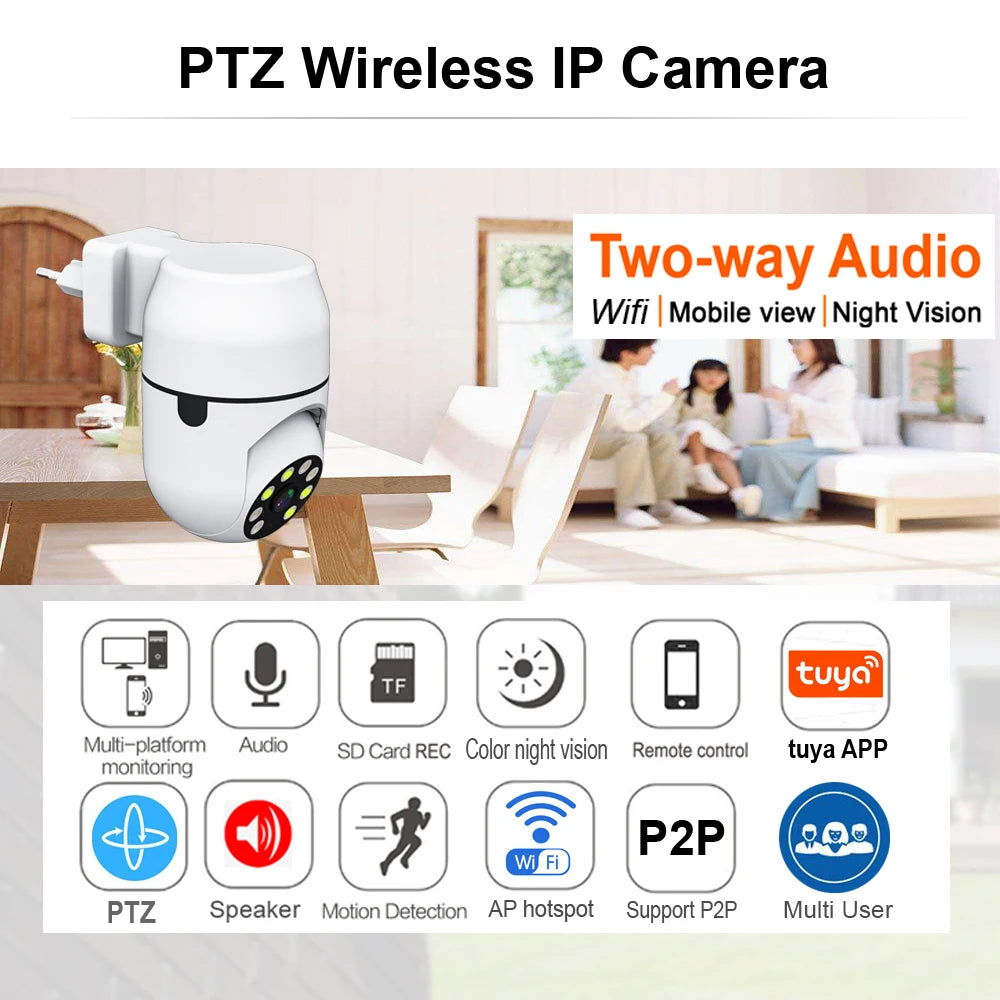 Smart Life Wireless Camera IP HD Tuya Human Auto Tracking Cctv Security Surveillance Color IR Night Vision Indoor Wifi Home Cam