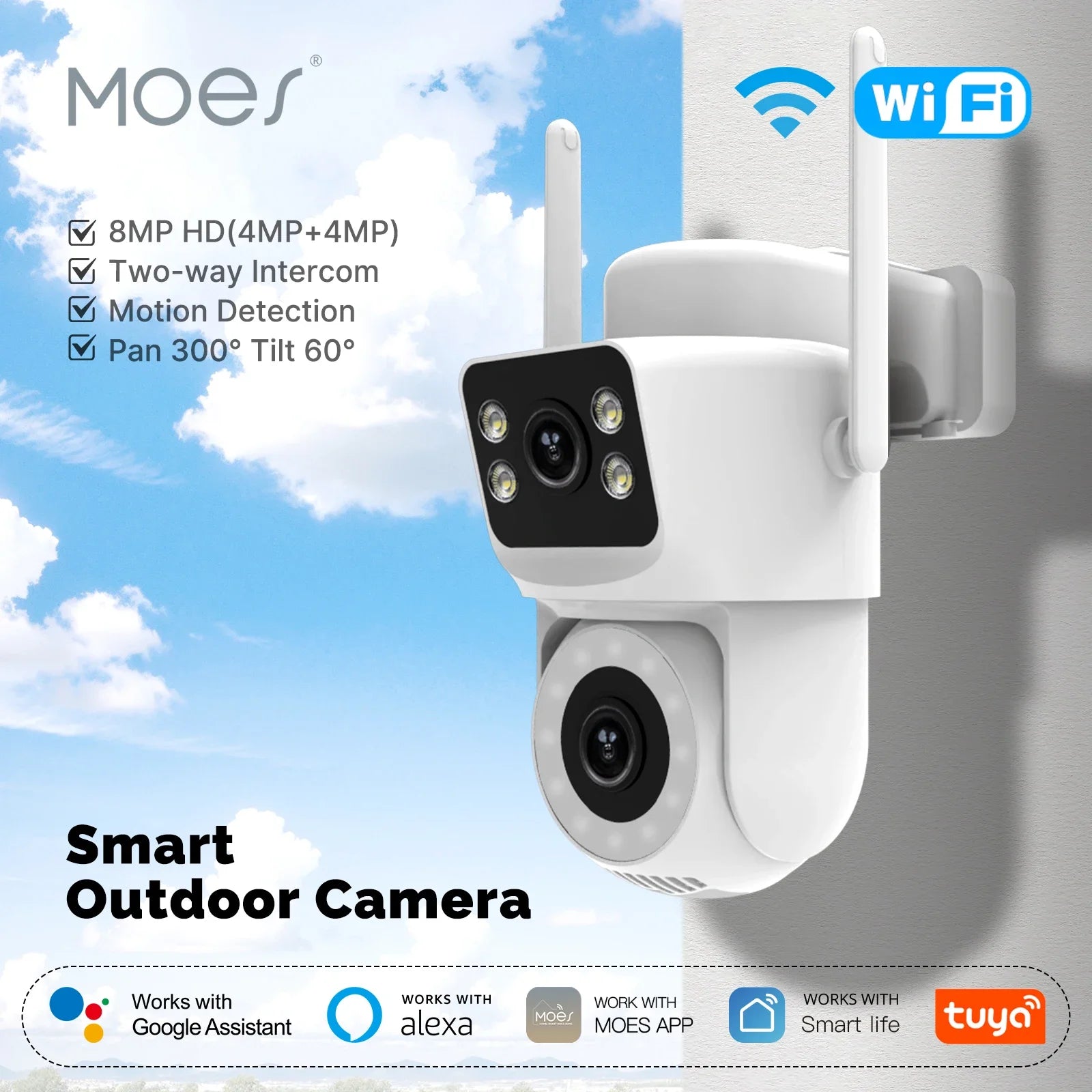 Moes Tuya Smart WiFi Outdoor Security Camera 4MP Dual Screen 2.4G/5G IP65 Waterproof Motion Detection Auto Track Two-Way Audio
