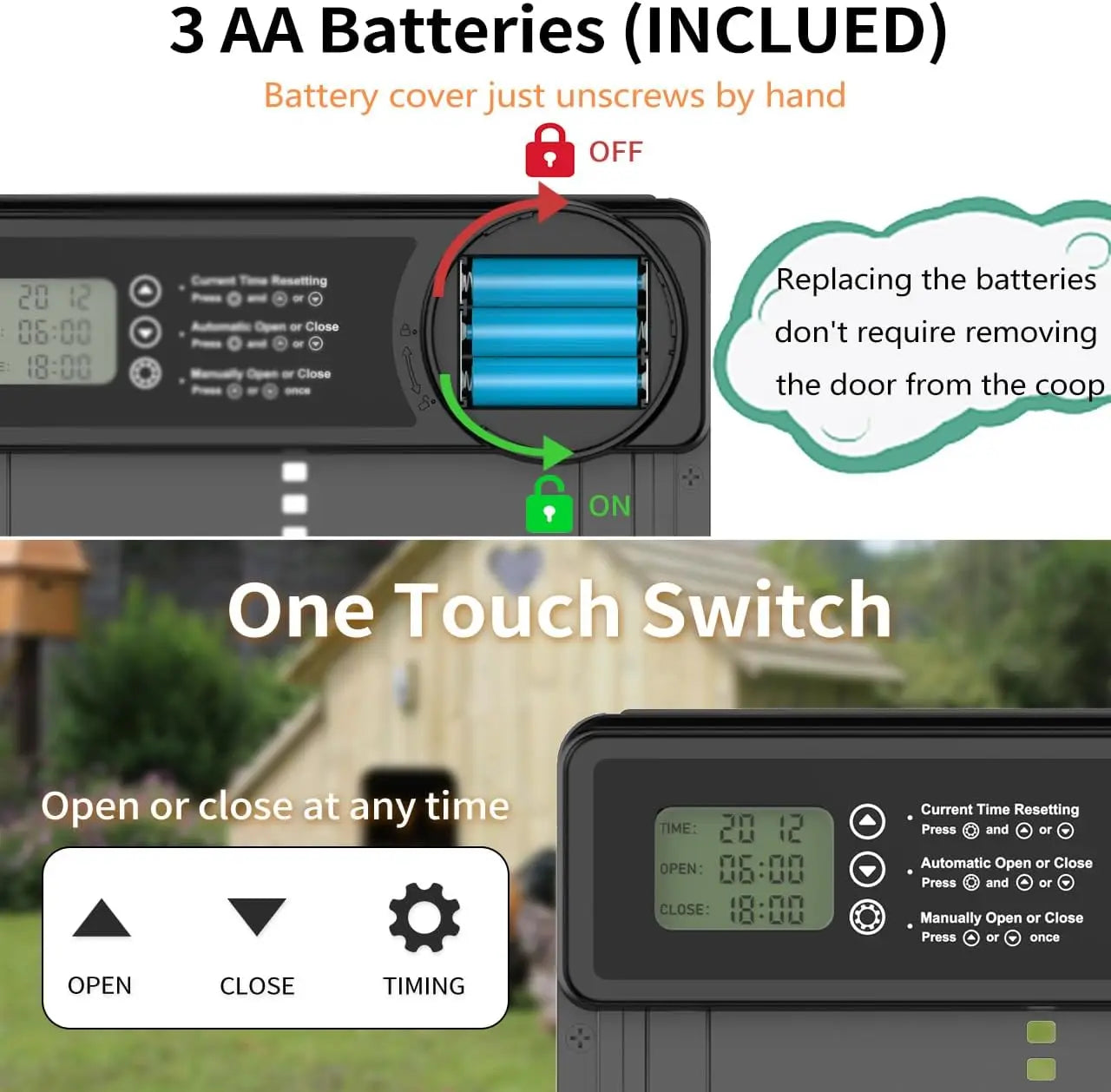 Automatic Chicken Coop Door Intelligent Timer Electric Aluminum Timing Opener Auto Chicken Door Farm Automatic Management Tool