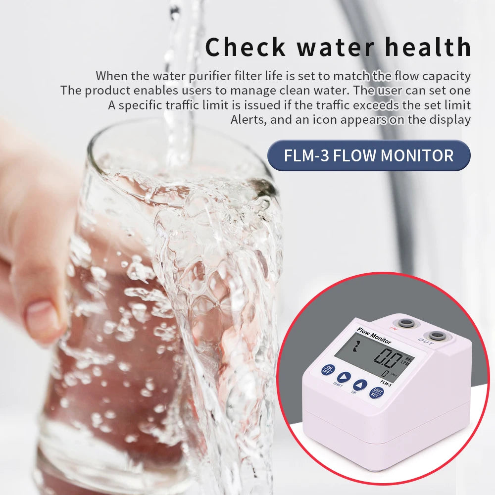 Water Purifier Flow Meter Durable Flow Sensor Monitor Electronic Digital Display Water Filter Alarm And Power Save Function