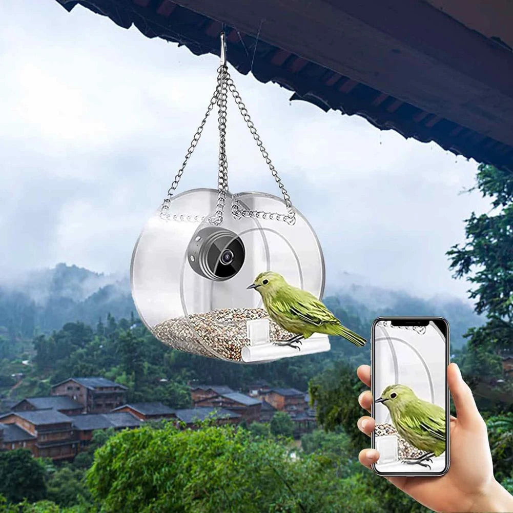 Smart Bird House Pet Feeder Acrylic with Camera Home Pet Bird Feeder Transparent 1080P HD Easy Installation for Outdoor Garden