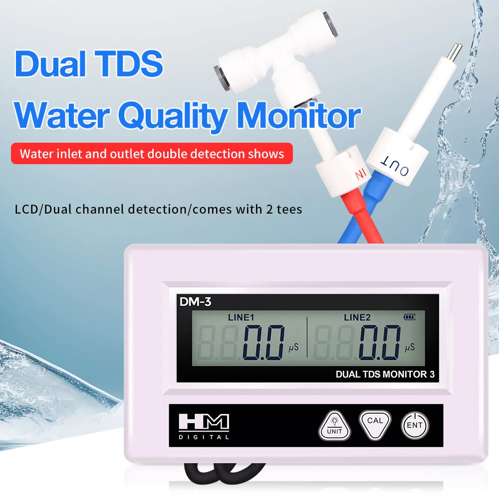 HM DM3 Digital Water Quality Tester Dual Probe Online TDS EC Meter Input/Output Water Quality Monitor for Tap Water Fish Tank