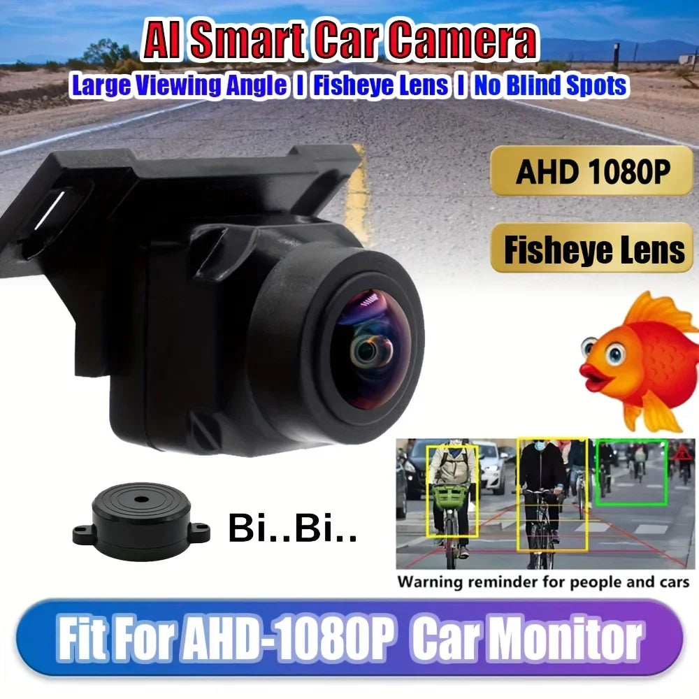 AI Smart Car Camera 170° Wide Angle Fish Lens BSD&ADAS Alerts AHD-1080P Front/Rear/Side View Backup Camera with Buzzer Alarm