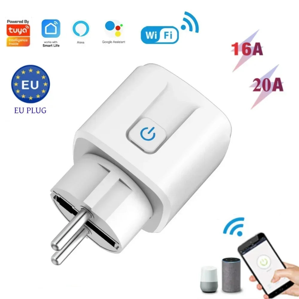 16A/20A AC100-240V Smart Plug EU WIFI Smart Socket Power Outlet Mobile Control Smart Home Voice Control Tuya Smart Life APP