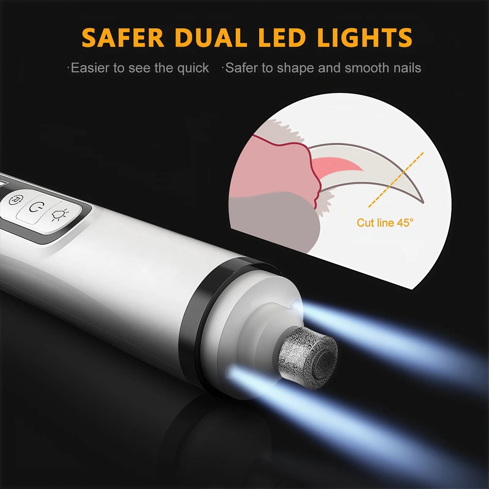Upgraded Electric Nail Grinder, Double LED Lights and 3-Speed Adjustment for Cats & Dogs with 2000mAh Large Battery